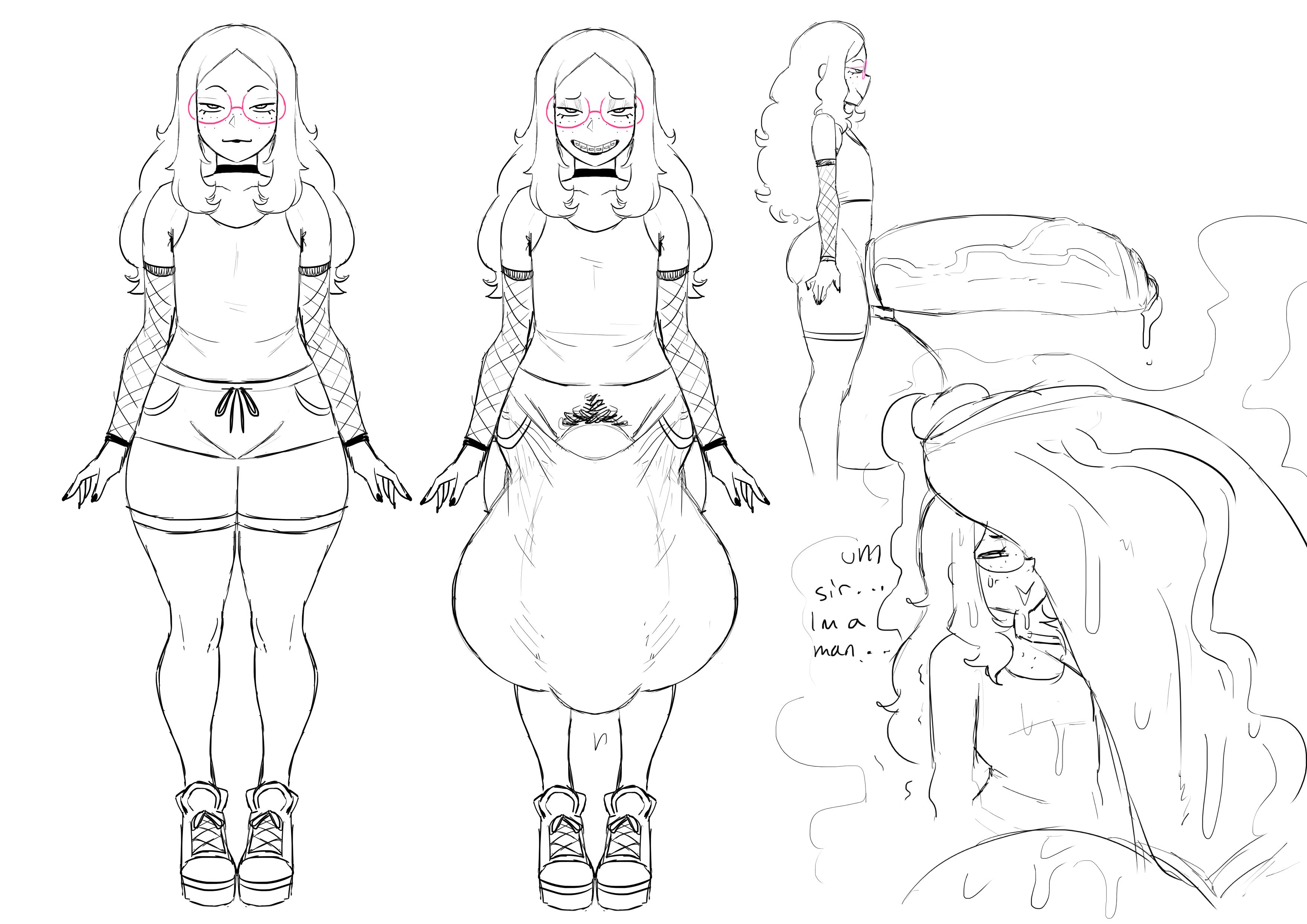 braces, femboy, glasses, hung femboy, hung trap, hyper penis, oc, original character, penis bulge, pubic hair, twink, yobaba