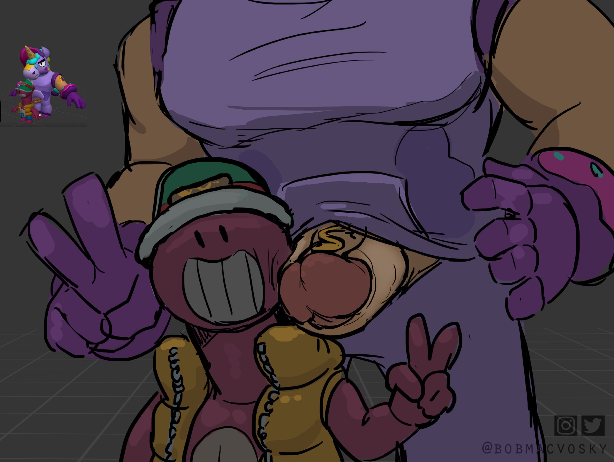 berry (brawl stars), bobmacvosky, boner, brawl stars, doug (brawl stars), erection, gay, male only, mustard, penis, selfie pose, size difference, smiling, supercell, tagme