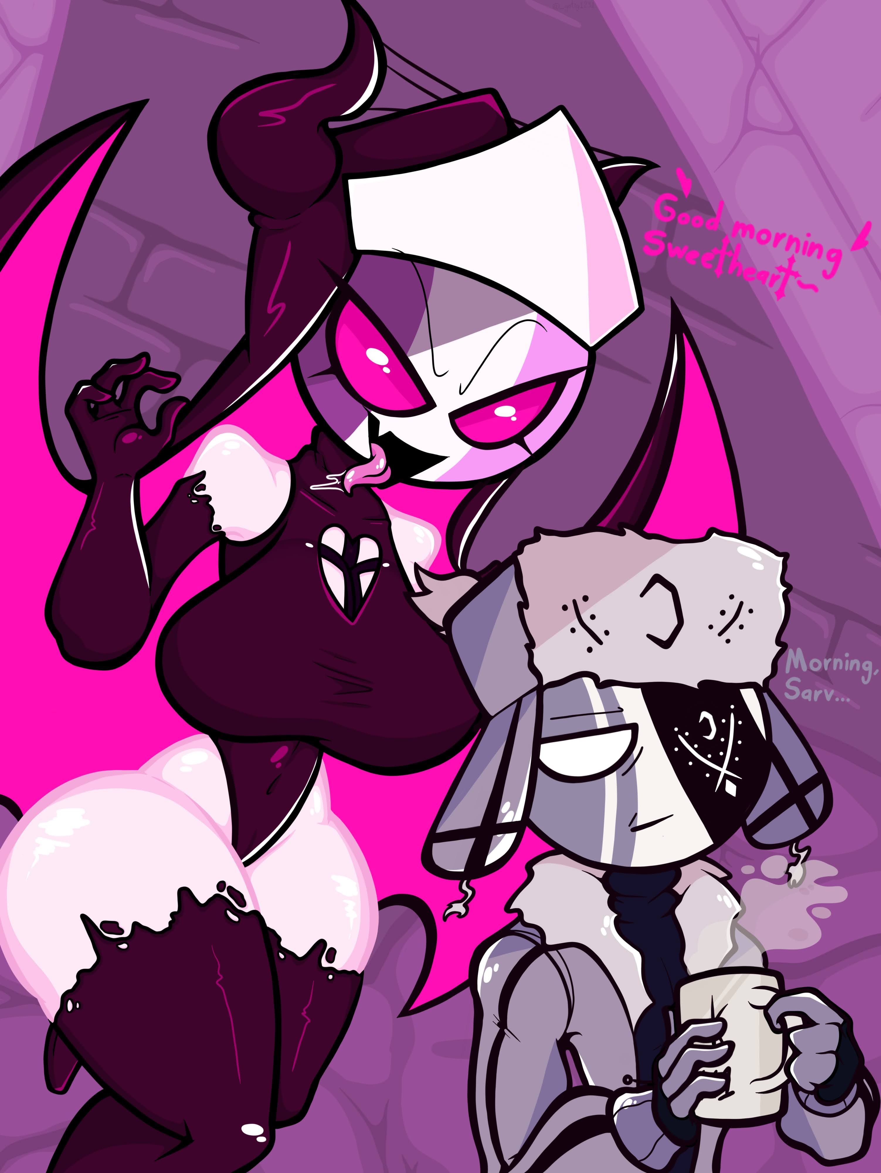 coffee, danger, demon, female, friday night funkin, gotig1231, horns, horny, imminent rape, leotard, mid-fight masses, ruv (dokki.doodlez), sarvente (dokki.doodlez), succubus, text, thick thighs, thighhigh boots, tired, wide hips