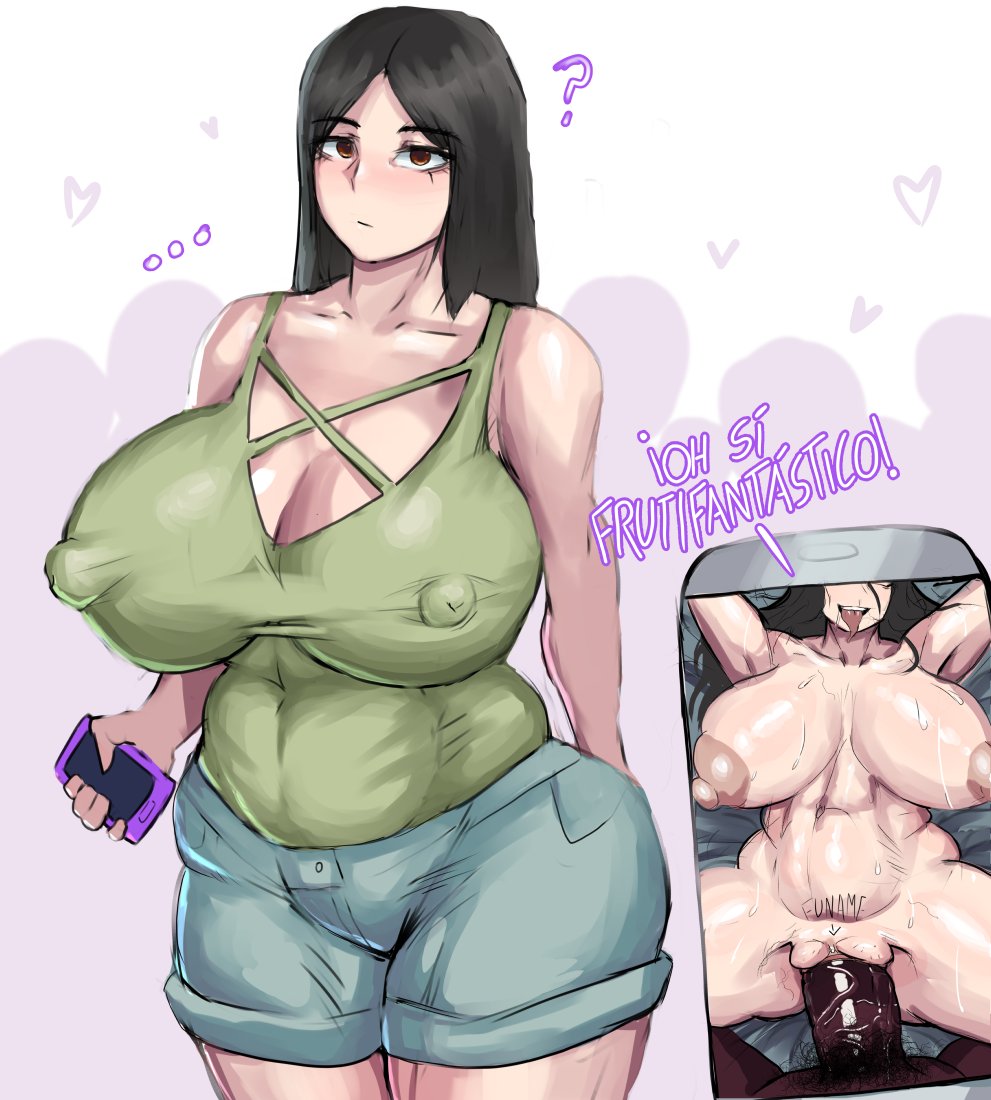 argentina big_breasts big_butt big_penis black_hair brown_eyes cellphone dark-skinned_male dark_skin dialogue embarrassed g29 girl humiliation indie_virtual_youtuber juxtaposition large_breasts latina looking_at_viewer nimu nimu_(irl) nipples pale-skinned_female pale_skin penis plump public real_person simple_background sofía_magaly_santillán_(nimu) spanish_text tagme text twitch twitter vagina vaginal_penetration virtual_youtuber white_body youtube youtube_hispanic youtuber