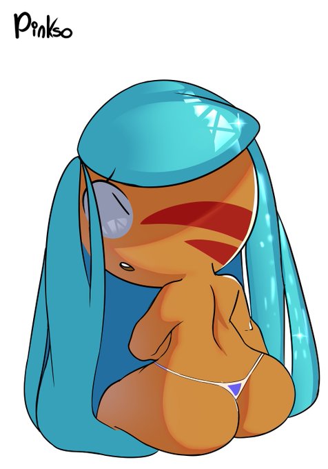 blue hair, cookie run, long hair, looking back, pinkso01, tagme, tiger lily cookie, underwear, white background