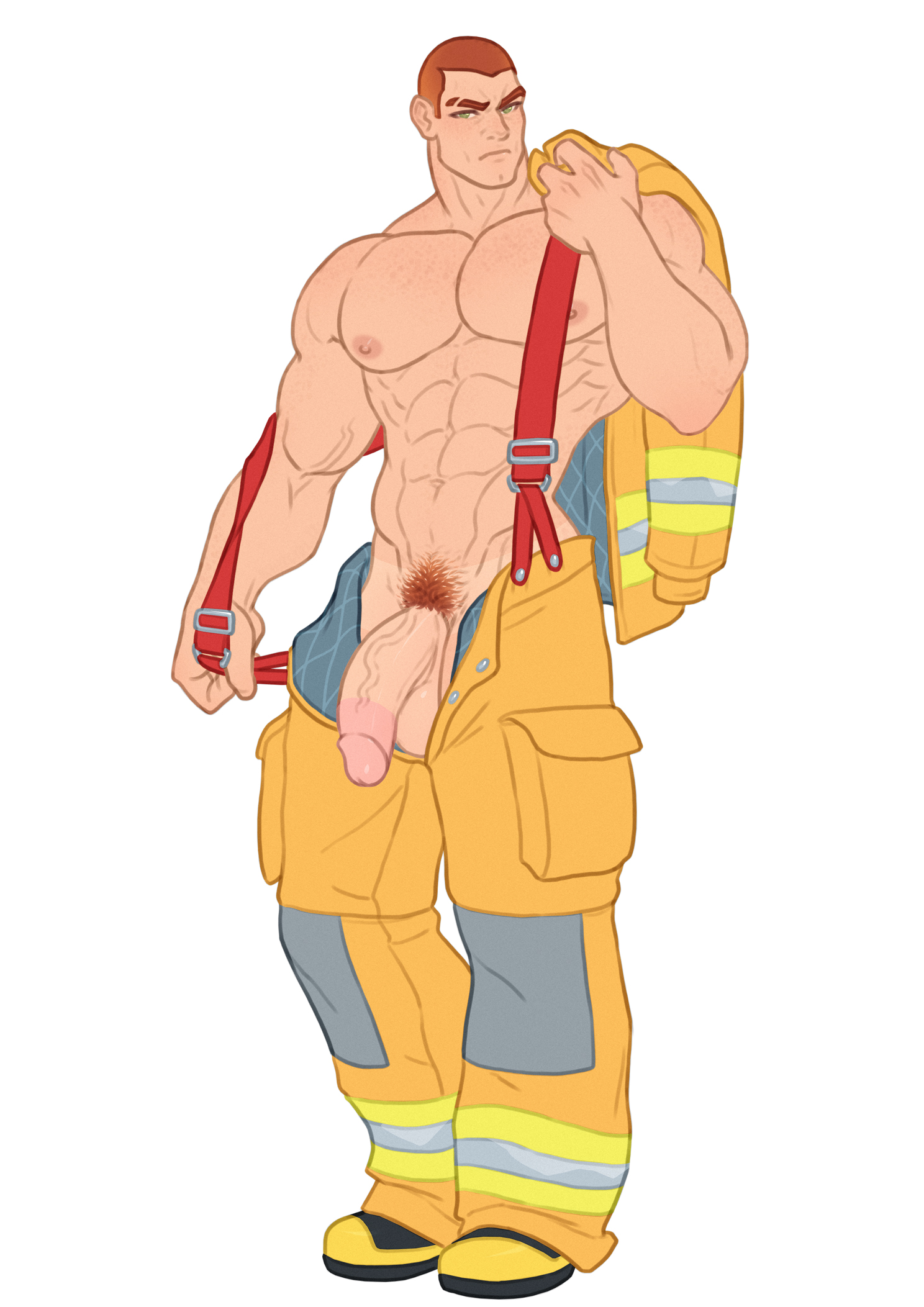 1boy, abs, balls, beefy, big balls, big biceps, big pecs, big penis, circumcised, daddy, dilf, dilftown, firefighter, fit, flaccid, ginger, huge arms, huge balls, huge cock, male, male only, muscles, muscular, muscular male, pale skin, paul o’toole, pecs, penis, pubes, red hair, schizoid, solo, solo male, tan lines, teasing, twitter user oc, veiny penis