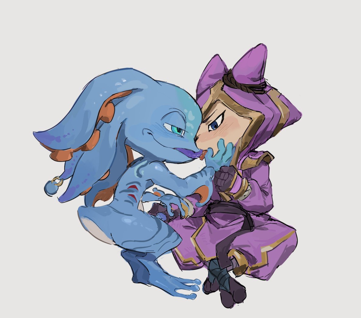 2boys anthro blush clothed fizz_(lol) furry gay ghostgrass kennen kissing league_of_legends yaoi yordle