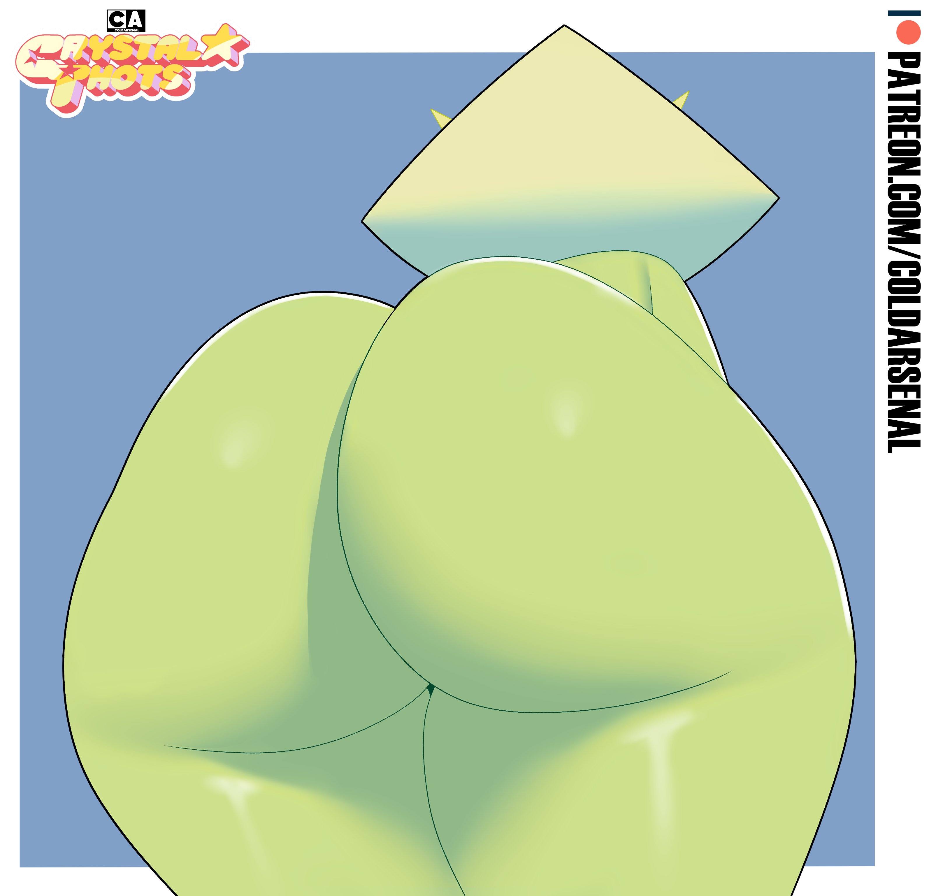 1girls, ass, ass focus, ass up, cartoon network, child bearing hips, coldarsenal, crystal thots, curvaceous, curvy, curvy figure, female, female focus, female only, gem (species), green skin, huge ass, humanoid, peridot (steven universe), simple background, solo, solo female, solo focus, steven universe, thick thighs, voluptuous, wide hips