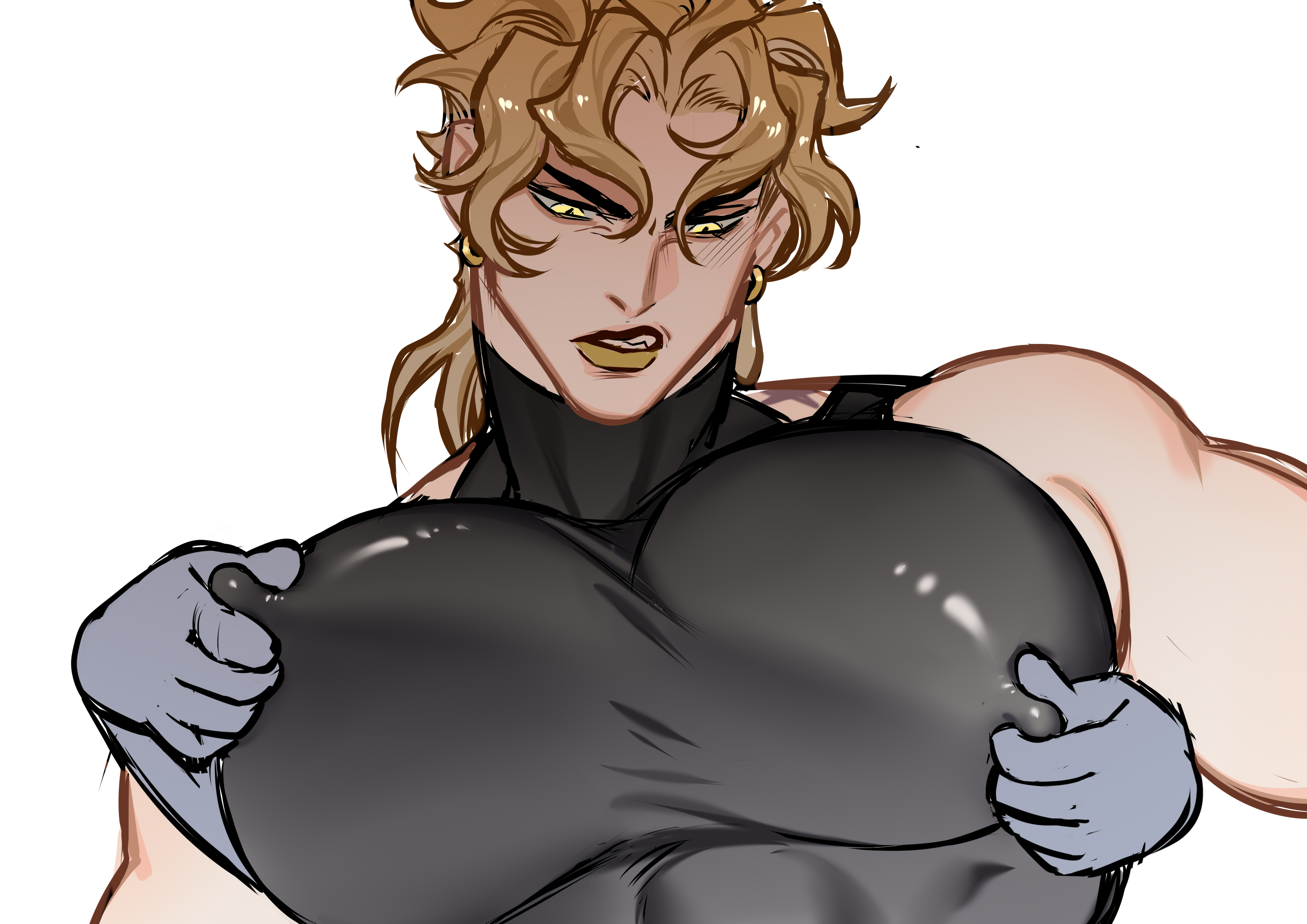 1boy, dio brando, groping, huang lia, jojo's bizarre adventure, male, male only, nipple play, pecs, serpentyourlord, solo, stardust crusaders, tits