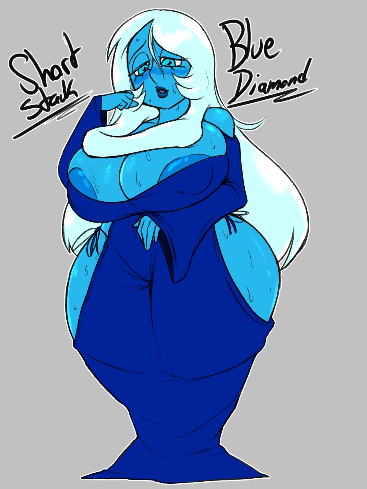 1girls, big breasts, blue body, blue diamond (steven universe), blue eyes, blue hair, blue nipples, blush, breasts, cartoon network, cleavage, clothed, clothing, female, female focus, female only, horny, huge breasts, humanoid, jyto, long hair, mostly clothed, revealing clothes, shortstack, standing, steven universe, sweat, sweatdrop, sweating, thick thighs, voluptuous, wide hips