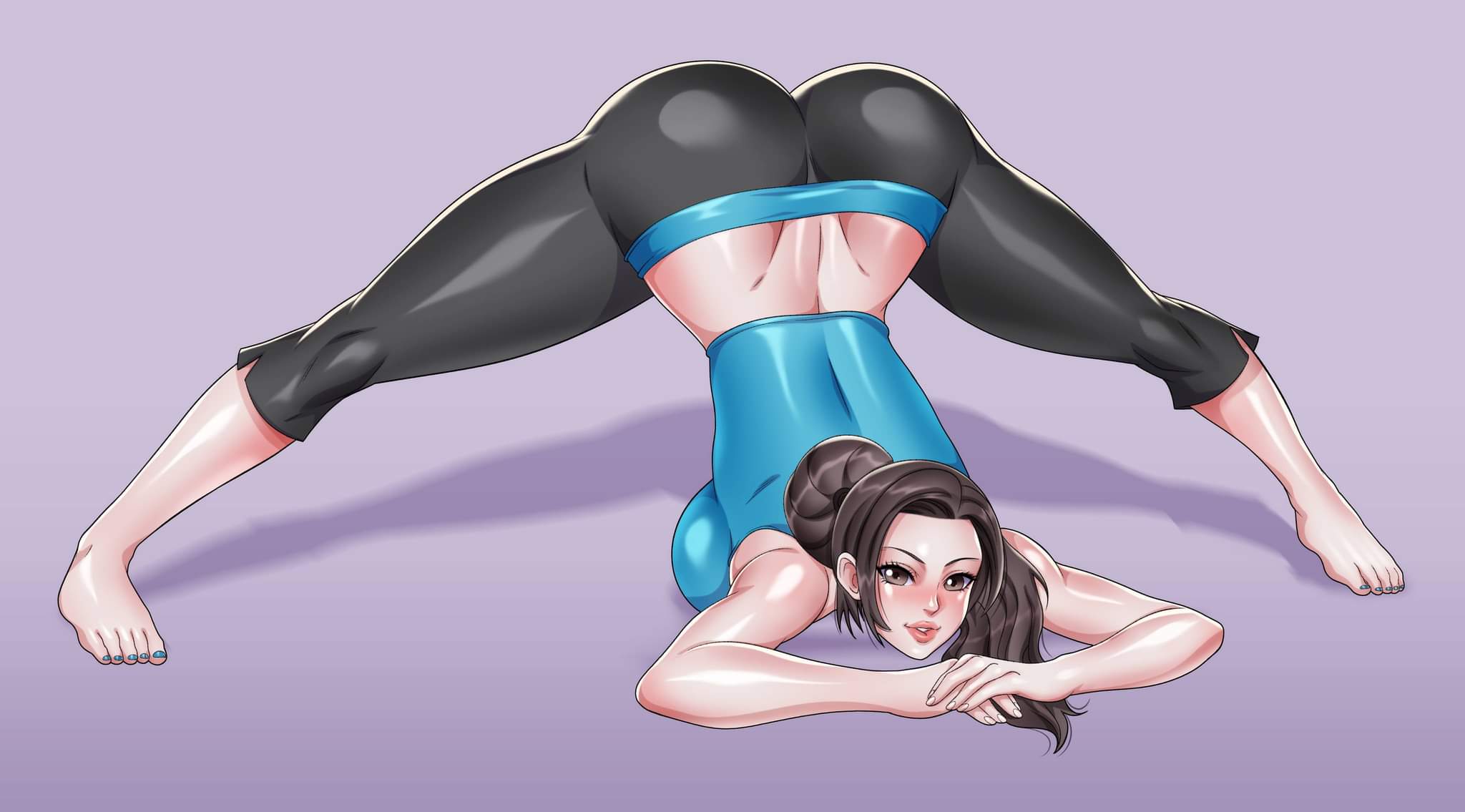 1girls, alternate version available, ass, ass up, big ass, big breasts, breasts, brown eyes, bubble ass, bubble butt, eye contact, face down ass up, fat ass, female, female only, jack-o pose, jackochallenge, large ass, large breasts, legs apart, light skin, light-skinned female, looking at viewer, meme, nintendo, painted toenails, robin hought, smile, smiling, smiling at viewer, solo, solo female, spread legs, tagme, thick thighs, thighs, top-down bottom-up, voluptuous, white skin, wii fit, wii fit trainer, wii fit trainer (female)
