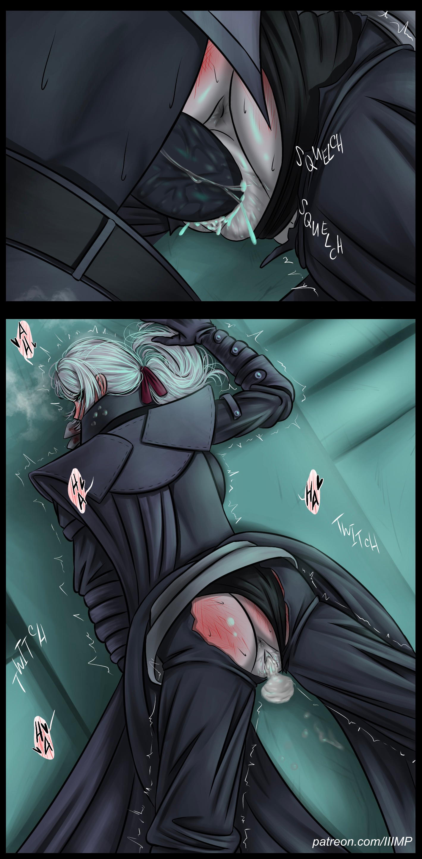 1boy, 1girls, black panties, black penis, bloodborne, broken rape victim, clothed sex, comic, creampie, cum, cum in pussy, cum inside, defeated, defeated heroine, doujinshi, female, fit, fit female, forced, fromsoftware, fucked senseless, hunter (bloodborne), iiimp, lady maria of the astral clocktower, light skin, light-skinned female, male, male/female, mature female, mind break, pale, pale skin, pale-skinned female, penis, plump ass, ponytail, prone bone, pussy, rape, ripped clothing, ripped pants, sex, sex from behind, sony corporation, sony interactive entertainment, torn clothes, vaginal penetration, white hair