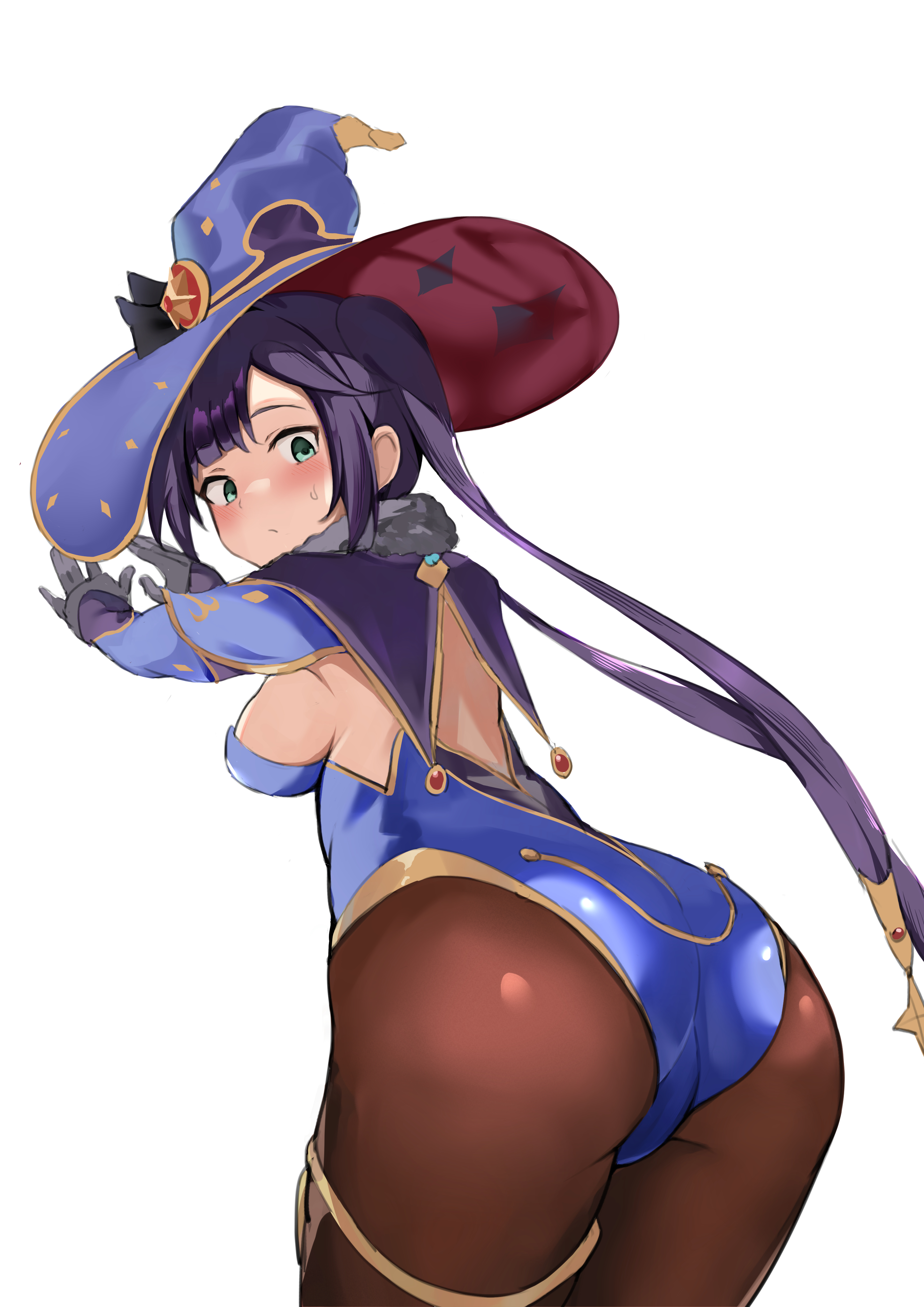 ass, breasts, clothed, clothing, female, genshin impact, mona (genshin impact), sideboob, small tea, solo, tagme