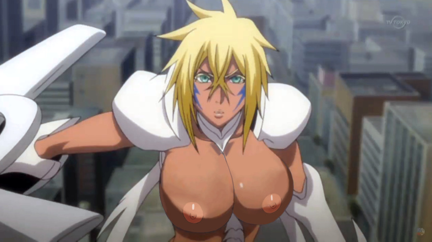 1girls, bleach, blonde hair, breasts, dark skin, dark-skinned female, edit, female, female only, huge breasts, large breasts, looking at viewer, mature, mature female, screenshot edit, third-party edit, tia harribel, uncensored, za barro