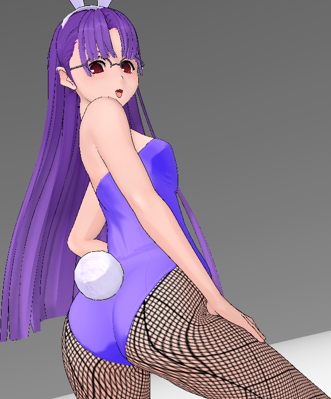 bonnie_(fnafhs) bunny_girl bunny_suit bunny_tail bunnysuit fishnets flat_chest fnafhs genderswap_(mtf) glasses long_hair purple_hair red_eyes rule_63 sarah21sugardust showing_ass smiling_at_viewer