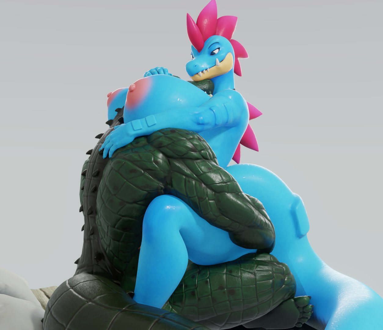 1boy 1girls anthro blue_body breasts cling connivingrat female feraligatr game_freak green_scales head_between_breasts hug huge_breasts lizard male male_anthro male_anthro/female_anthro muscular nintendo nipples pokemon pokemon_(species) scalie sitting_on_lap straight tagme tail thick_tail upright_straddle yukigatr_(evov1)