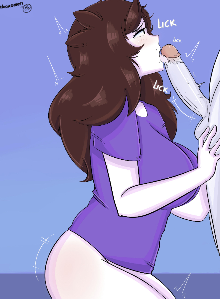 1boy, 1girls, bottomless, brown hair, erection, fellatio, female, half-dressed, hetero, hikikomori (artist), jaiden, jaiden animations, licking, licking penis, long hair, male, oral, penis, youtube, youtuber