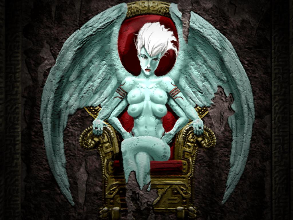 1girls 4_arms 4_breasts arm_band blue_skinned_female crossed_legs light_blue_skin looking_at_viewer multi_arm multi_breast multi_limb mural red_lipstick screenshot sitting tagme topless unreal vandora white_hair winged_humanoid wings