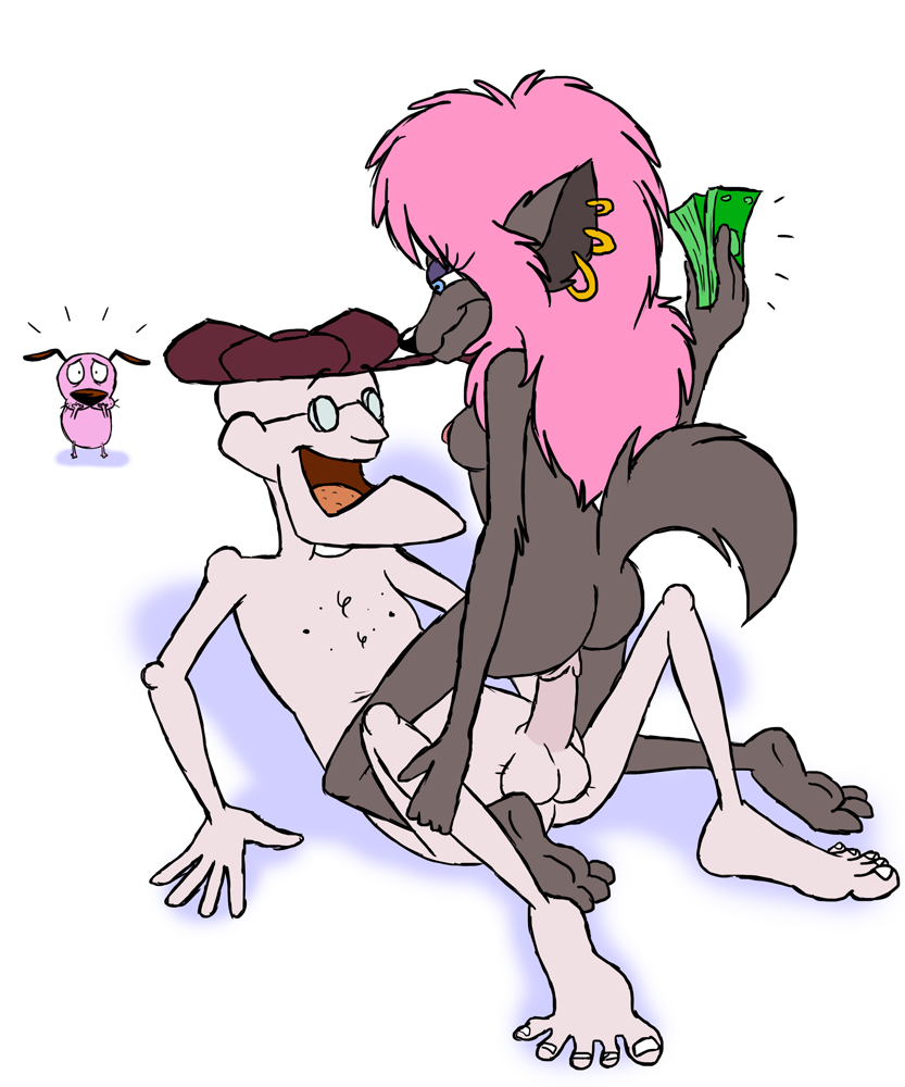 1boy1girl 1girls 2boys anthro ass balls breasts cavitysam courage courage_the_cowardly_dog eustace_bagge female fur furry human human_on_anthro interspecies male nipples nude nudity penis sideboob straight tagme what