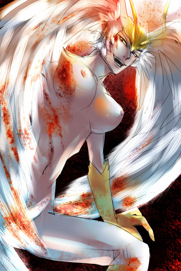 1girls 2010 antennae blood breasts claws curvaceous devilman feathers female harpy head_wings humanoid kaedeaoi large_breasts looking_at_viewer monster_girl nipples nude pale-skinned_female pale_skin pubic_hair sirene solo talons villainess white_hair wings