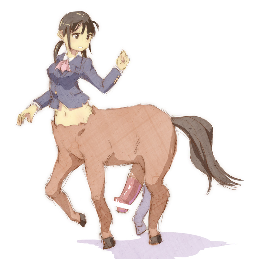 1futa animal_genitalia_on_humanoid ascot borusen bottomless brown_eyes brown_hair censored centaur erection fur futa_centaur futa_only futanari hair horse_tail horsecock_on_humanoid huge_cock intersex monster_girl navel original payot penis shirt smile solo tail taur tied_hair twintails white_background