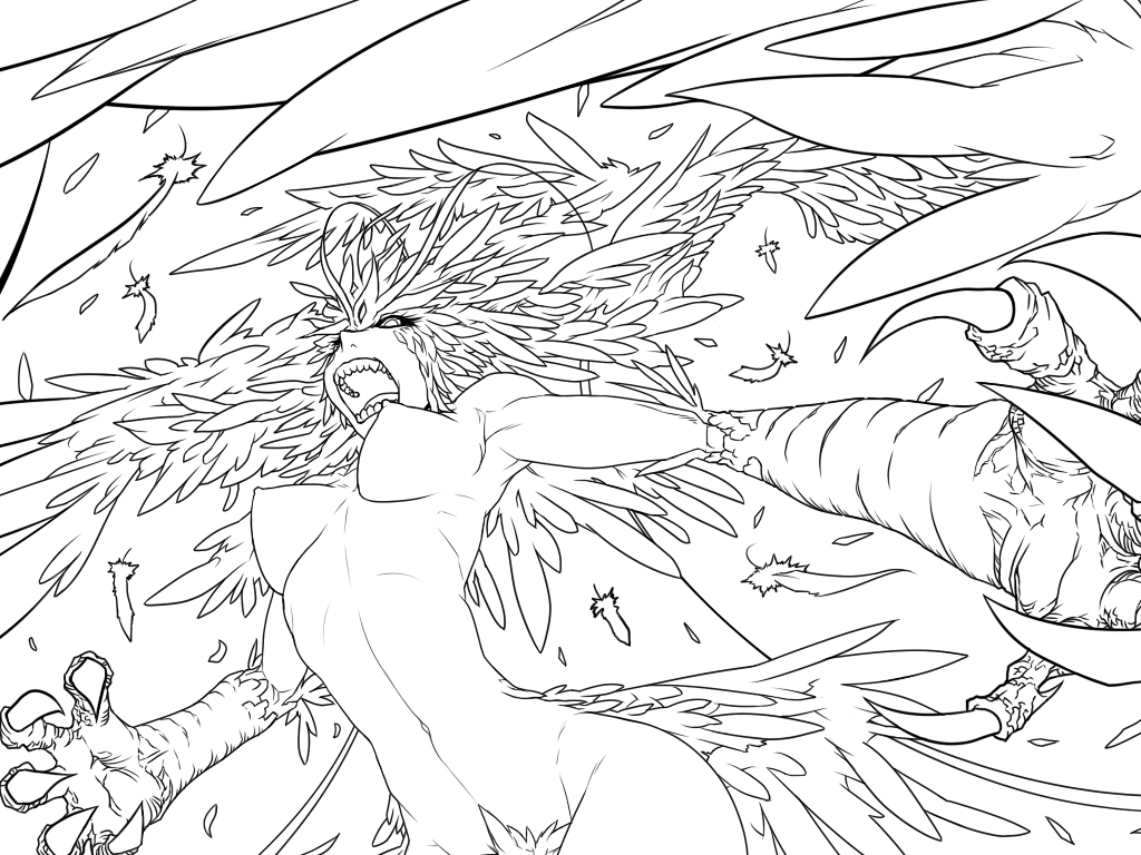 1girls 2010 antennae breasts claws devilman drawn feathers female harpy head_wings humanoid jin_(mugenjin) large_breasts monster_girl nipples nude pubic_hair sirene solo talons villainess wings