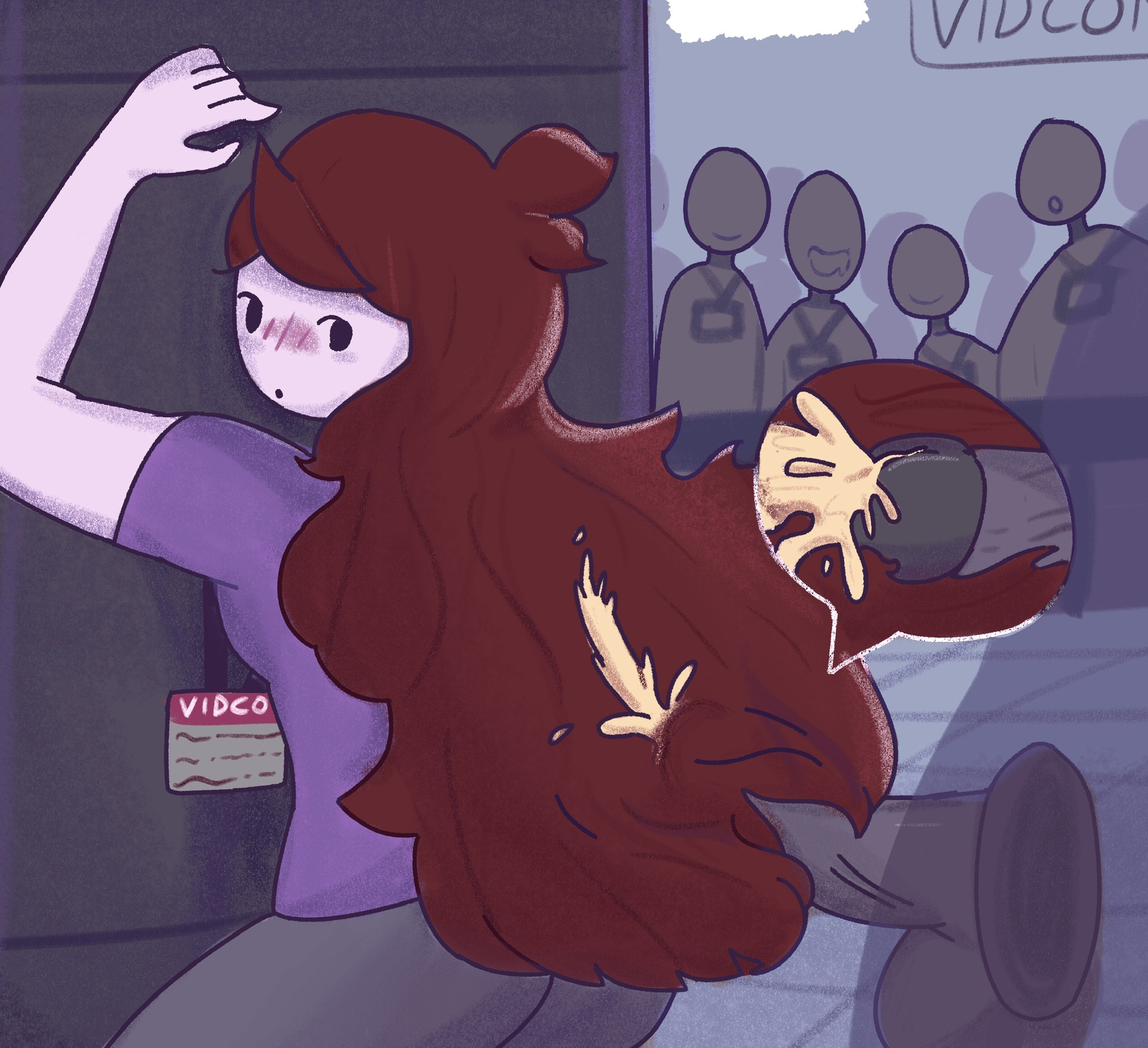 1girls, blush, brown hair, clothed female, cum, cum in hair, exhibitionism, female, hair harpoon, hairjob, jaiden, jaiden animations, jaidenanimations, lanyard, looking back, male, mob face, octoramune, penis, public, public hairjob, tagme, vidcon, youtube, youtuber