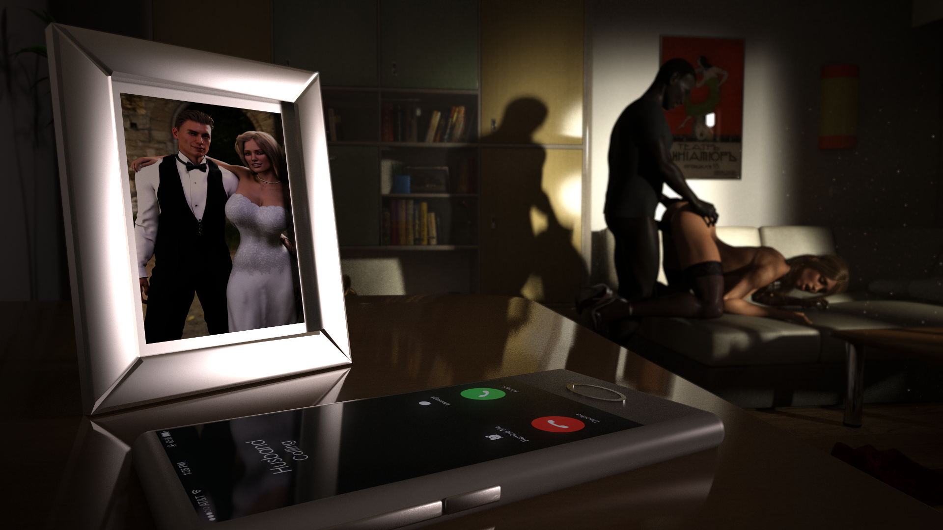 1girls, 2boys, 3d, agentbobgreen, cheating, cheating wife, dark skin, dark-skinned male, doggy style, female, interracial, light skin, light-skinned female, male, netorare, original, original character, phone, photo, pussy, self upload, vaginal penetration