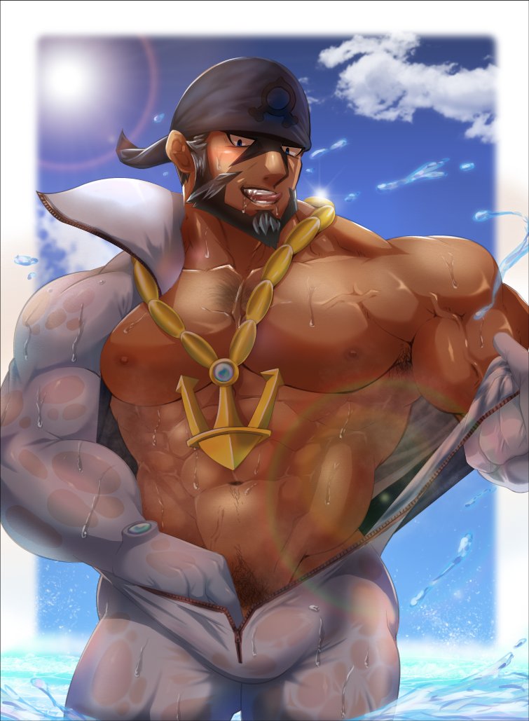 alternate_costume archie_(pokemon) balls bara bulge flaccid gay male male_only muscles muscular penis pokemon pokemon_masters_ex sansaka_saku solo solo_male team_aqua wet