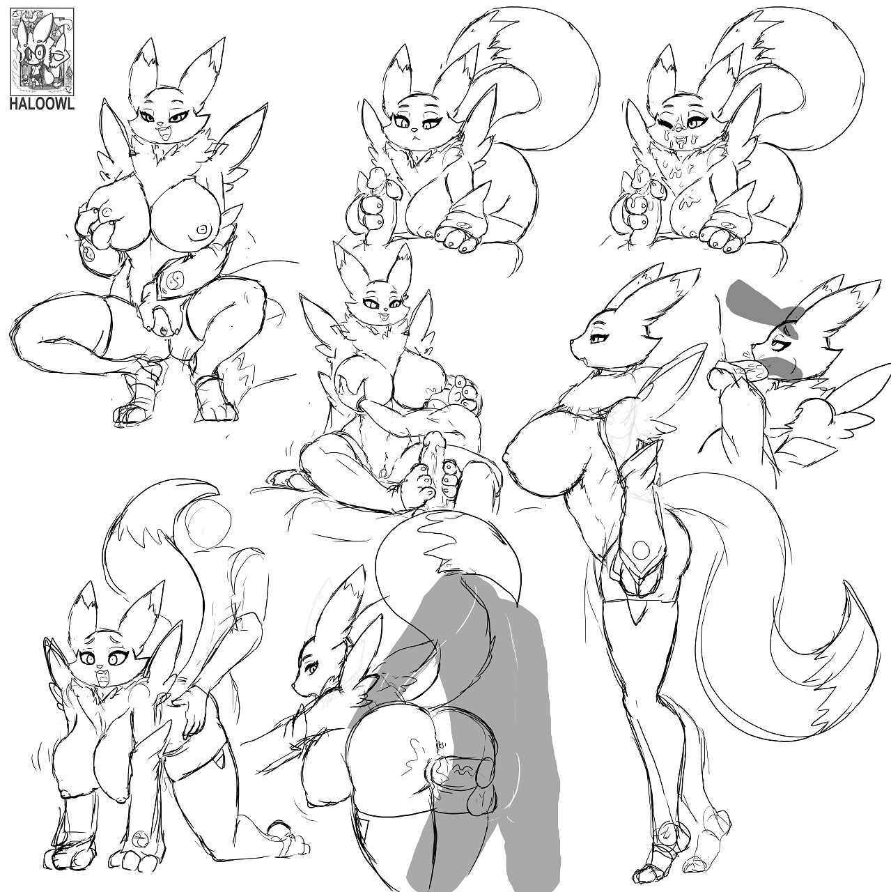 anthro, armwear, big breasts, black nose, black sclera, blue eyes, breasts, canid, canine, clothing, deep blowjob, deepthroat, digimon, digimon (species), fellatio, female, fur, genitals, half-closed eyes, haloowl, halotroll, hand on head, hi res, human penetrating anthro, legwear, looking at viewer, mammal, monochrome, narrowed eyes, nipples, open mouth, oral, oral sex, pleasure face, pussy, renamon, seductive, seductive eyes, sex, simple background, smile, solo, standing, teeth, throat barrier, tongue, tuft, vaginal penetration, white background, white body, white fur, x-ray