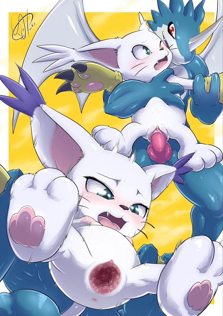 animal_genitalia animal_penis anthro bandai_namco black_nose blue_body blue_eyes blush breasts bulge clothing digimon digimon_(species) duo exveemon female female_penetrated forced fur gaping gaping_pussy gatomon genitals gloves handwear hi_res kicktyan knot larger_male male male/female male_penetrating male_penetrating_female nipples nude open_mouth pawpads paws penetration penile penile_penetration penis penis_in_pussy pussy rape red_eyes sex size_difference smaller_female urethra vaginal_penetration vaginal_penetration white_body white_fur