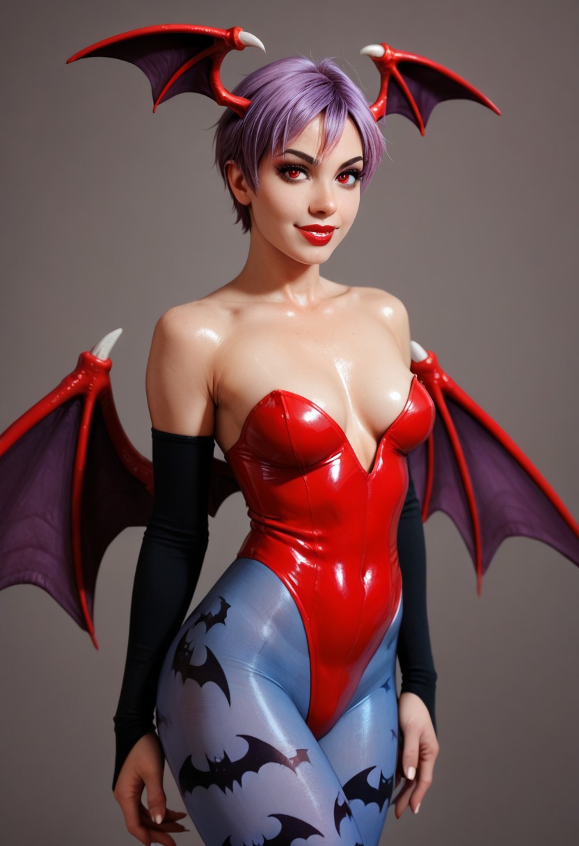 ai_generated bat_wings civitai darkstalkers head_wings leotard lilith_aensland panviewai pinup purple_hair red_eyes short_hair stockings succubus thighs wings