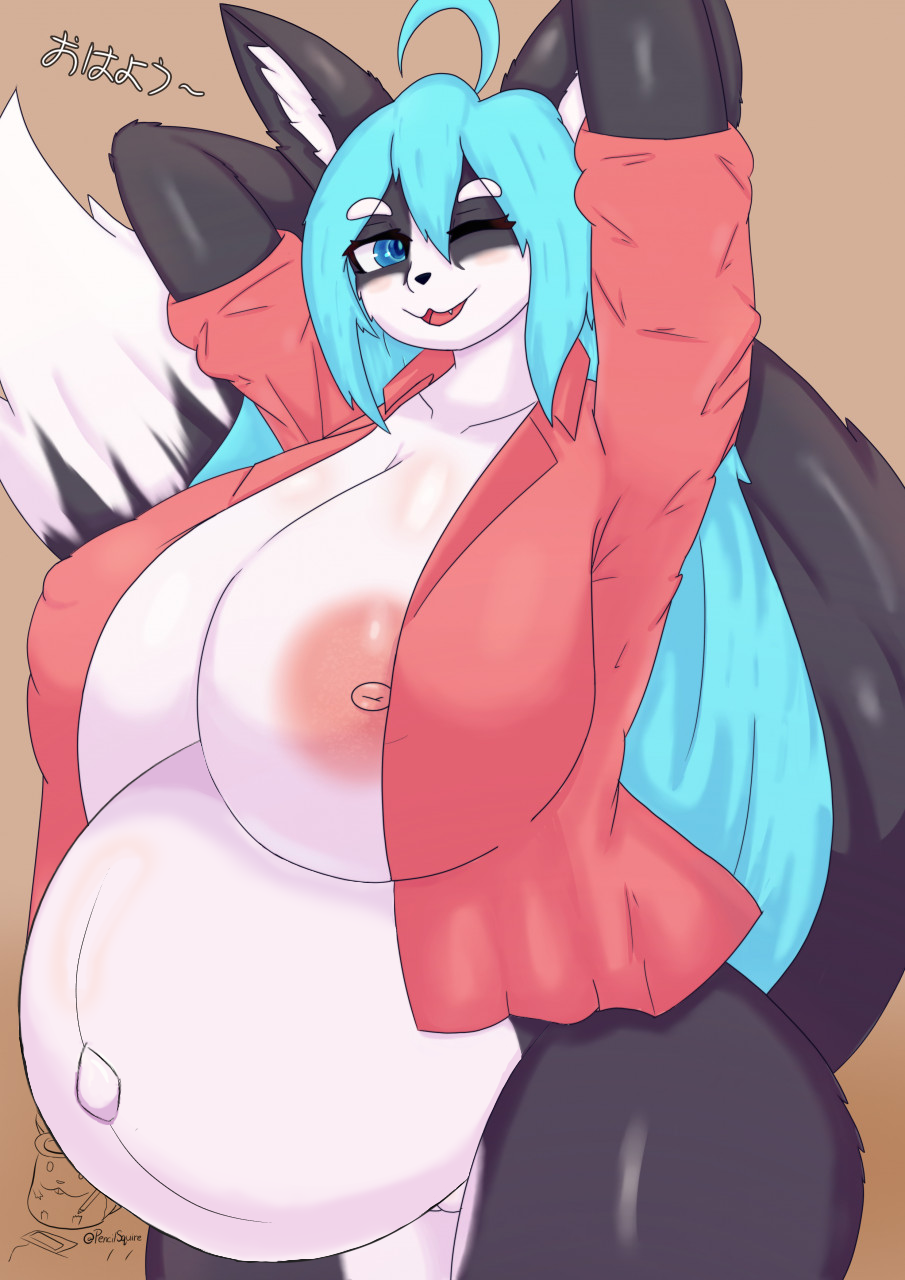 anthro armpits big_breasts breasts cleavage edit female furry hanul huge_breasts pencilsquire pregnant ready_to_pop tagme thick_thighs wide_hips