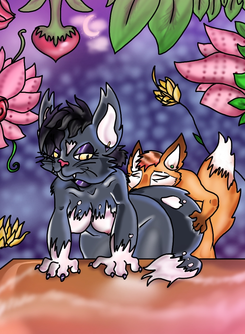 1boy1girl 2024 anal anthro background black_hair breasts brown_hair butt_grab butt_sniffing cat_humanoid deviantart flowers fox furaffinity furry humanoid naked oc rimjob rimming rimming_female smirking tagme tail_grab yellow_eyes