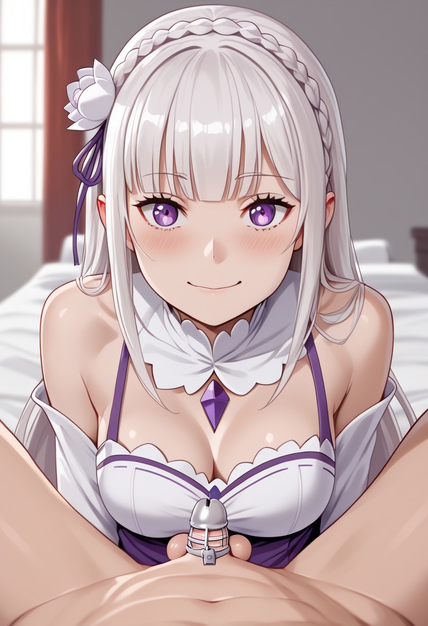 chastity dominant_female emilia_(re:zero) obedience obedient_sub small_penis training
ai_generated