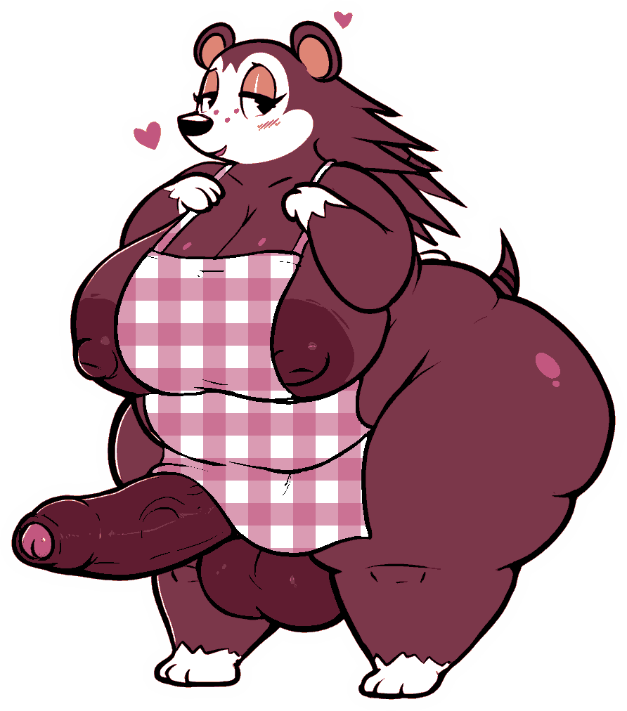 1futa 1futanari 1girls animal_crossing anthro apron_only bbw deadsector fat female furry furry_only futa_only futanari naked_apron nintendo overweight overweight_futanari sable_able self_upload transparent_background