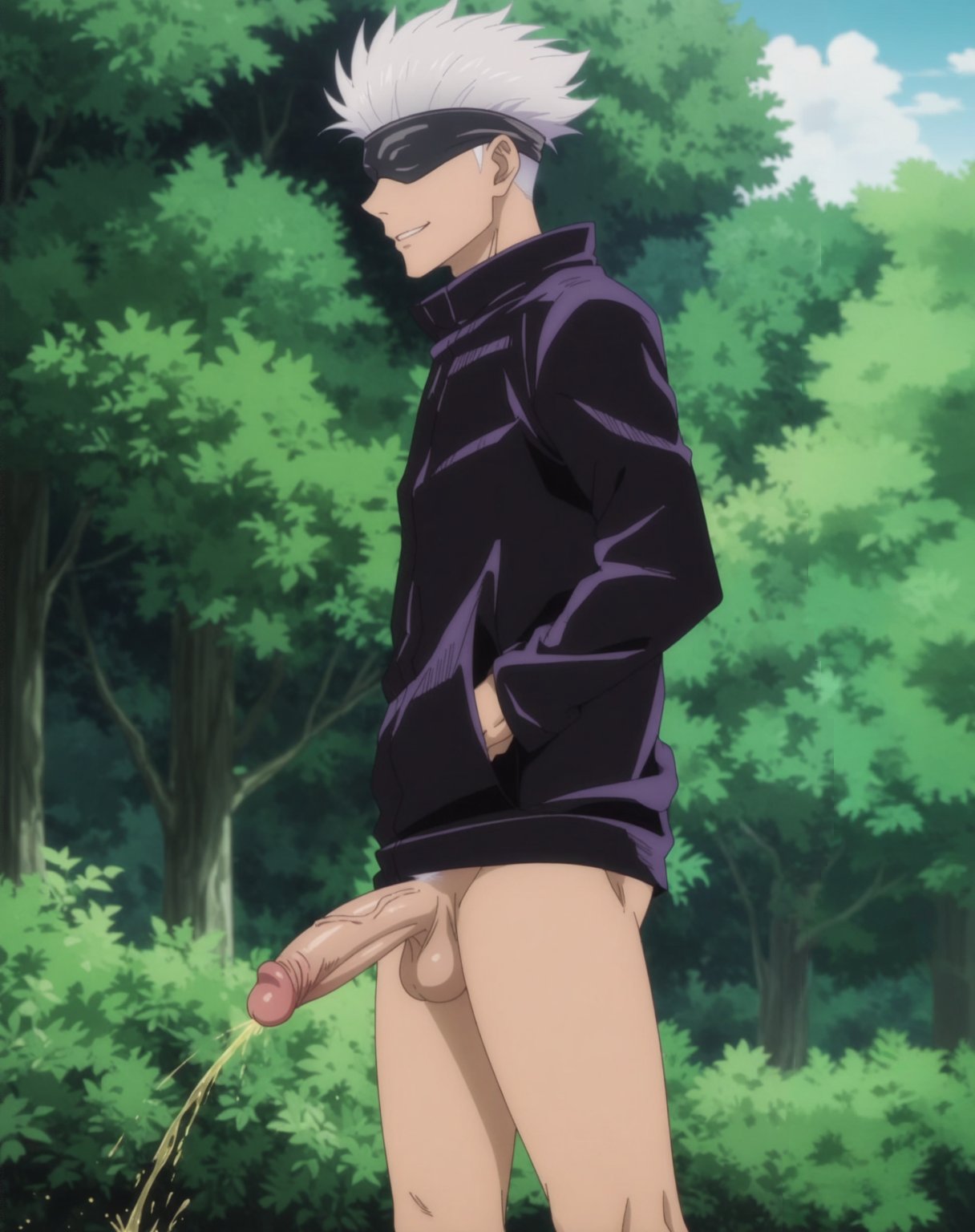 1boy, big penis, boner, cock, dick, erection, gay, jujutsu kaisen, male, male only, peeing, penis, satoru gojo, tagme, white hair, yaoi
