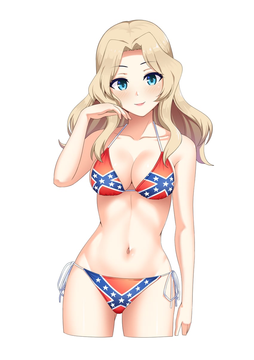 blonde_hair confederate_flag_bikini kay_(girls_und_panzer) racist