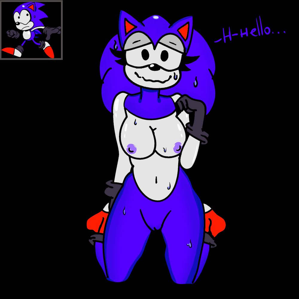 animal_nose black_background black_pupils breasts chara_wantrp ear eyelashes furry gloves hasty_(nightinflicted) hedgehog mobian_(species) nipples overlay purple_skin pussy rule_63 sega shoes shy_smile sonic.exe sonic_(series) sonic_the_hedgehog sonic_the_hedgehog_(series) spines sweating text violet_nipples