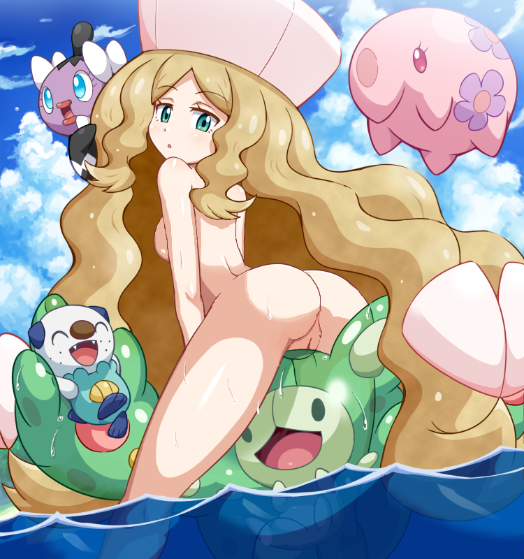 1girls ass blonde_hair breasts caitlin_(pokemon) cloud cute digital_media_(artwork) female female_only flower gothita green_eyes hair hat innie_pussy long_hair looking_at_viewer lucky_bastard munna nude oshawott pokemoa pokemon pokemon_(species) pokemon_bw pussy reuniclus sitting sky water wet wet_body