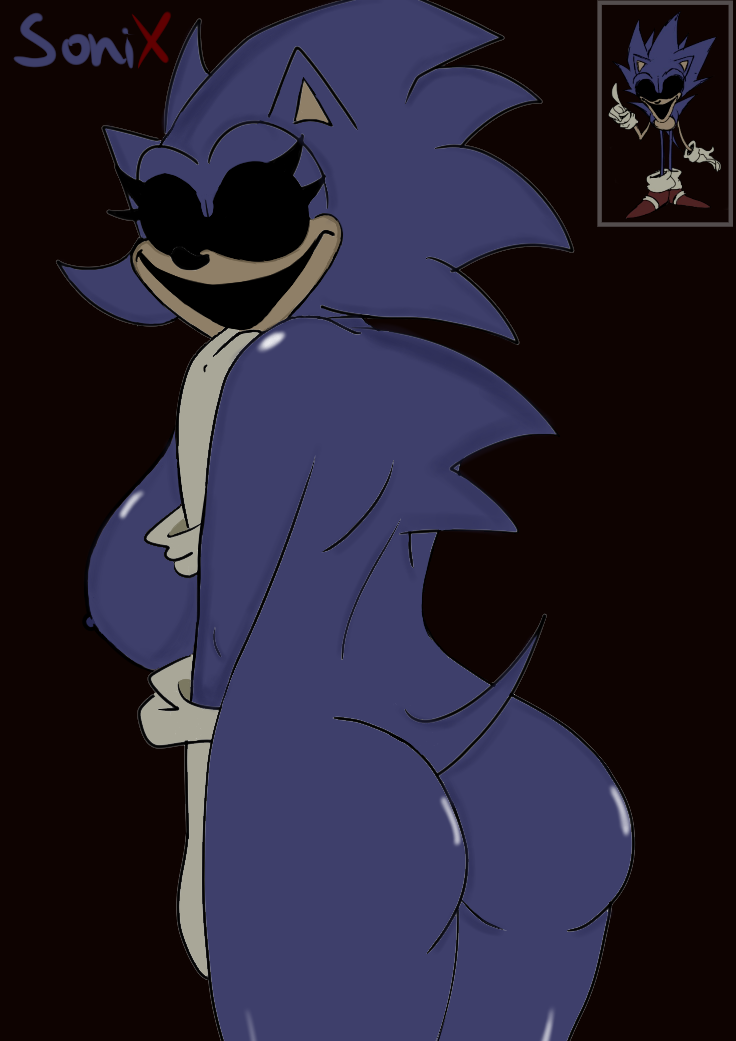 animal_nose ass chara_wantrp creepypasta dark_blue_skin empty_eyes furry gloves hedgehog mobian_(species) rule_63 sega shine smile sonic.exe sonic.exe_(series) sonic_(series) sonic_the_hedgehog_(series) sonix_(gigagoku30) spines tail