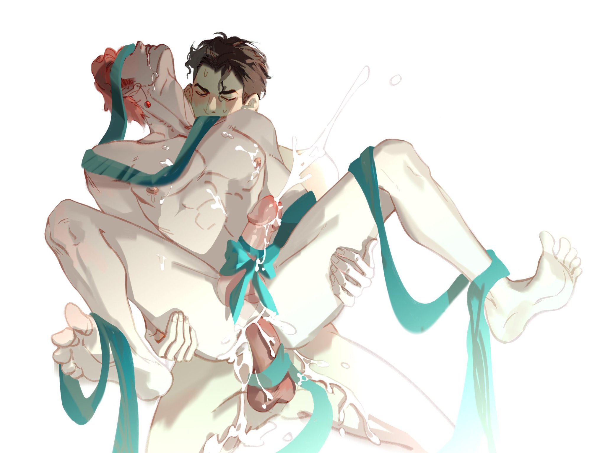 2boys, ass, cum, cum in ass, cum inside, cum shot, gay, gay sex, jojo's bizarre adventure, jotaro kujo, male, naked, noriaki kakyoin, red hair, redhead, ribbon, stardust crusaders, yaoi