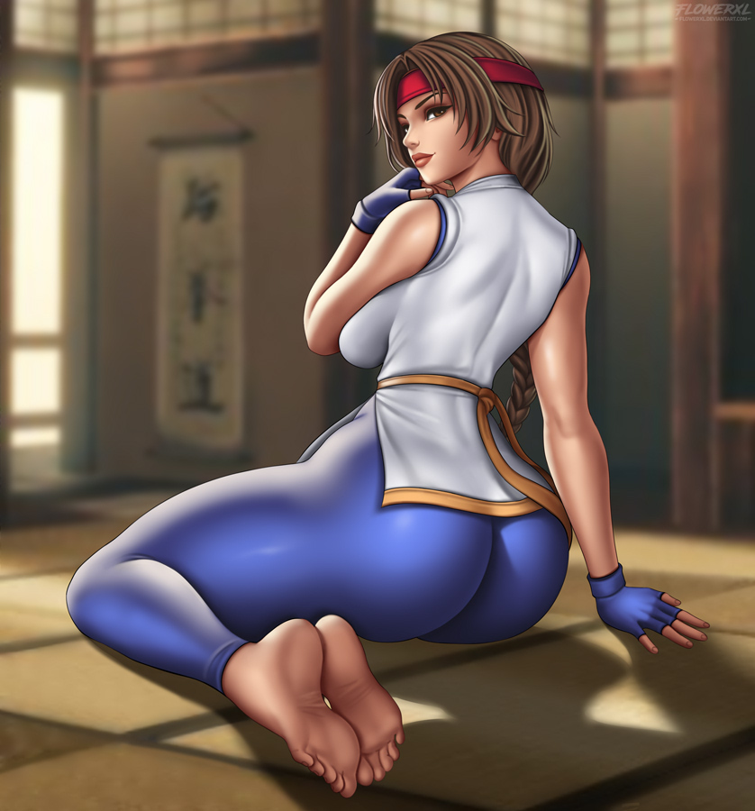 1girls art_of_fighting ass bangs barefoot belt big_ass big_breasts blurry_background braid breasts brown_hair butt butt_crack cheesecake curvaceous curvy curvy_female dat_ass enormous_butt eyeshadow fat_ass feet female female_only flirting_look flowerxl giant_ass gloves huge_ass king_of_fighters large_breasts legs lips lipstick long_hair looking_at_viewer looking_back massive_butt seductive_smile sideboob soles solo spandex suggestive_look thick_thighs tiny_waist toes voluptuous wide_hips yuri_sakazaki