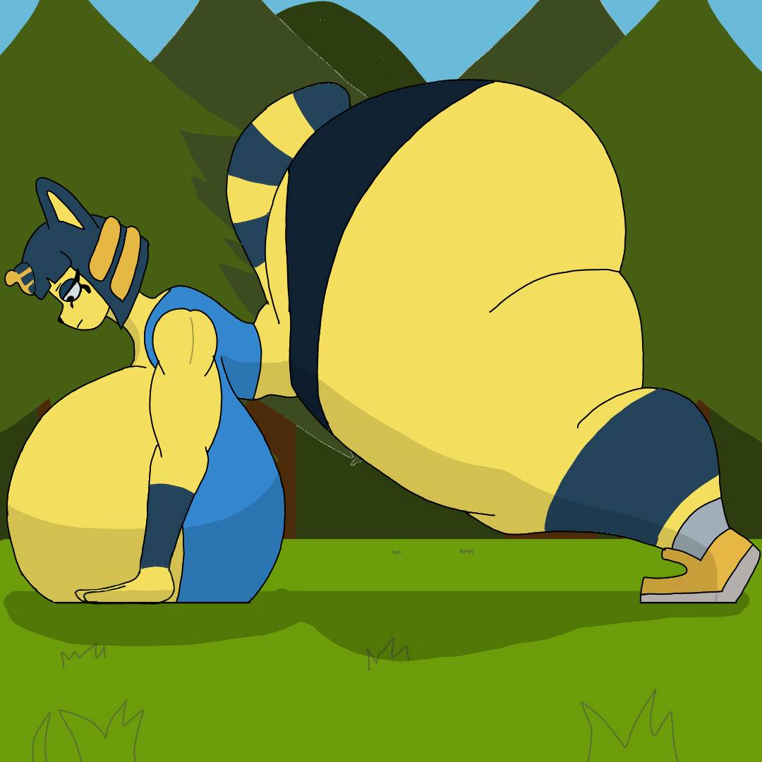 2021 animal_crossing ankha ankha_(animal_crossing) ankha_thompson_(user3345) ass bending_forward bending_over big_breasts blue_hair blush breasts busty cat_ears cat_girl cat_tail embarrassed feline gigantic_ass gym_uniform huge_breasts hyper hyper_ass hyper_breasts hyper_butt hyper_thighs massive_ass massive_butt massive_thighs nintendo push-up shorts tail thick_ass thick_thighs thighs thunder_thighs user3345