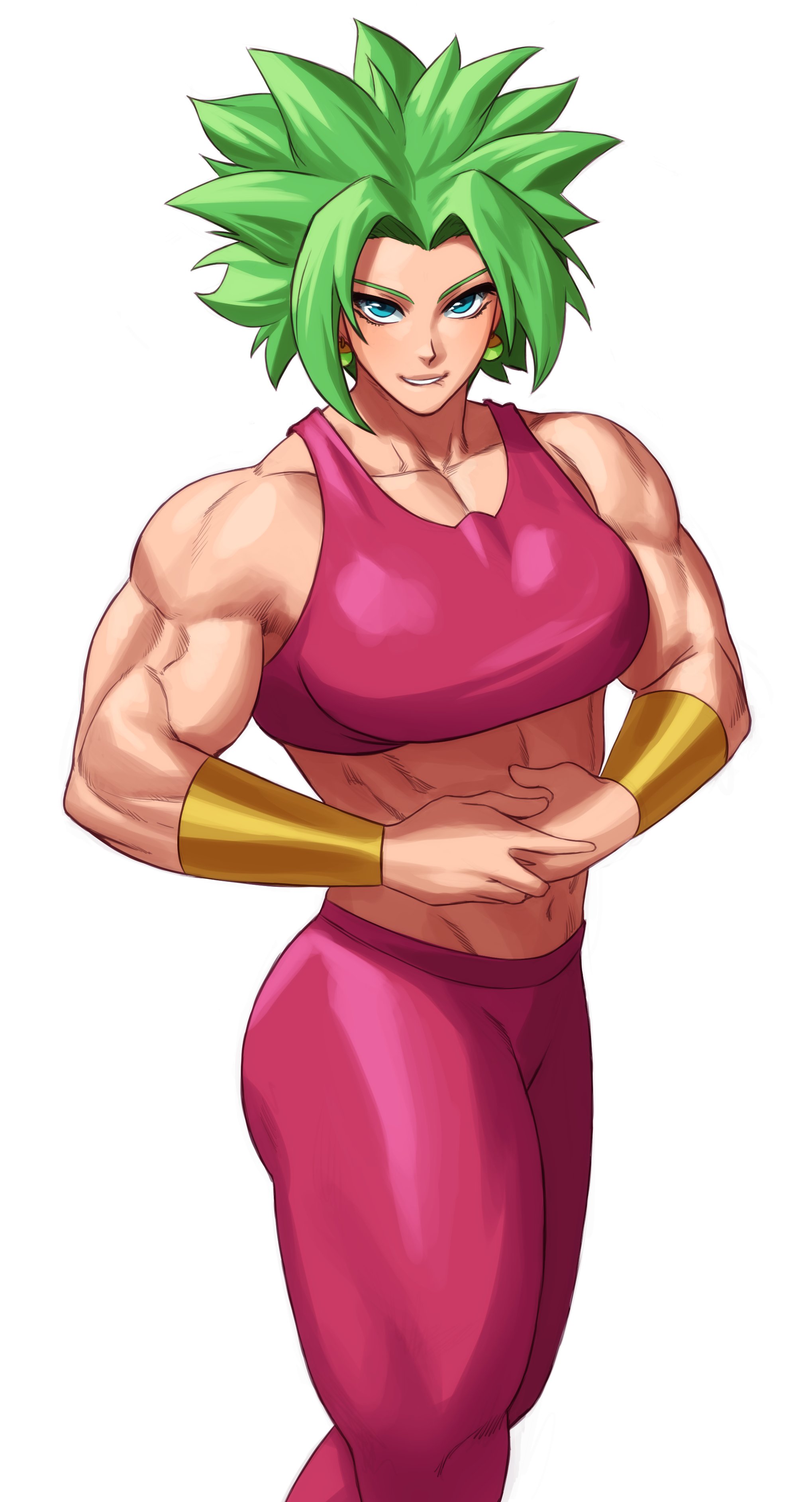 1girls, blue eyes, dragon ball, dragon ball super, female, female only, green hair, kefla, legendary super saiyan, looking at viewer, muscles, muscular, muscular female, saiyan, solo, solo female, sotcho, spiked hair, super saiyan, super saiyan 2, very high resolution, white background