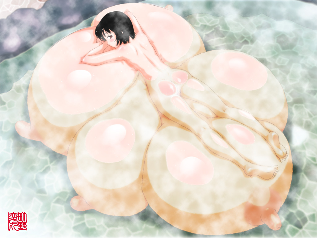 breast_rest breasts female gigantic_breasts immobile large_breasts laying_on_breasts machino_henmaru multi_breast self_lying tagme