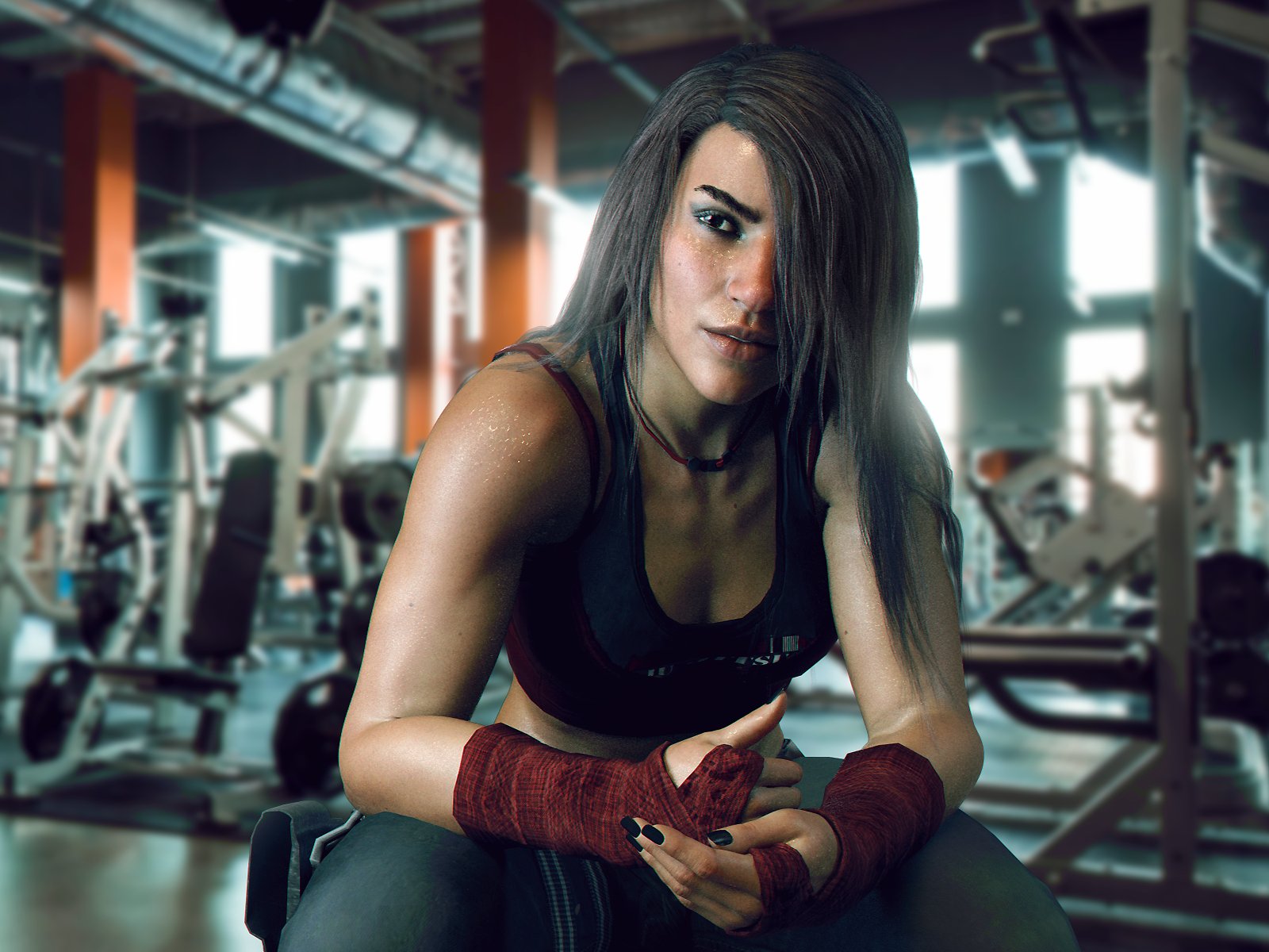 1girls, 3d, athletic, brazilian, brazilian female, caveira (rainbow six), dark skin, dark-skinned female, female, female only, fighter, fit, fit female, gym, human, indoors, muscular, muscular female, rainbow six, rainbow six siege, realistic, solo, solo female, sweaty, word2, workout clothes