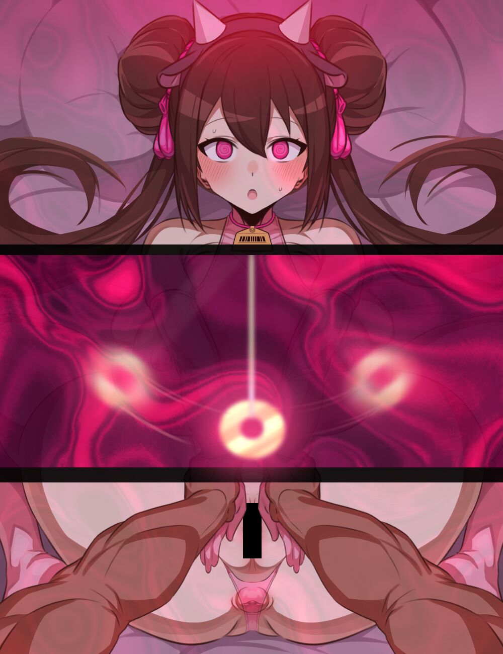 big_breasts bodysuit brainwashing brown_hair condom_hair_ornament curvaceous curvy curvy_body curvy_female curvy_figure female female_focus ganbari_mascarpone hypnosis legwear miltank_(cosplay) mind_control pendulum pink_eyes pink_legwear plump pokemon pokemon_(cosplay) rosa_(pokemon) thick_thighs trance twintails voluptuous