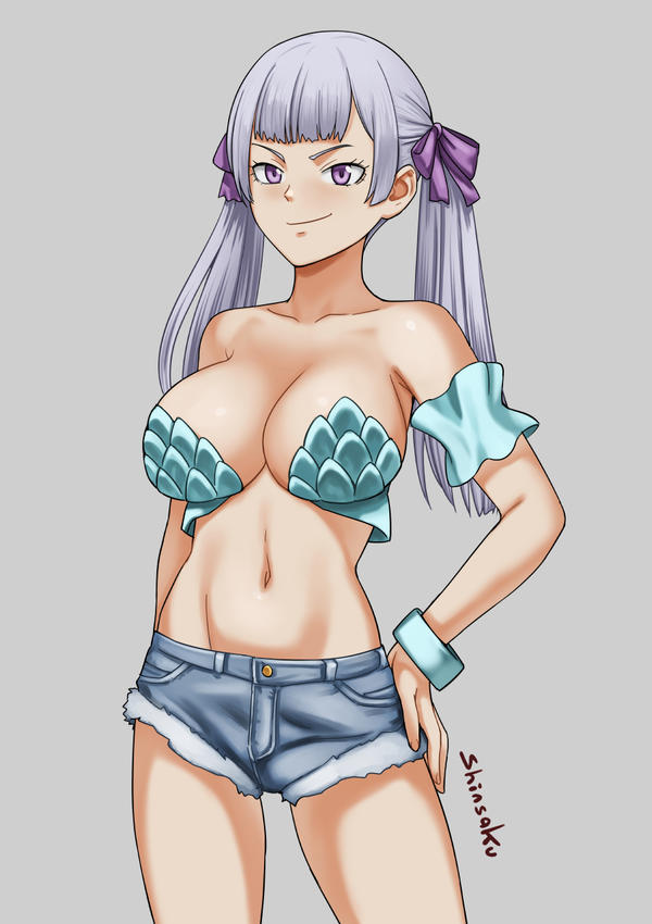 1girls, black clover, breasts, female, noelle silva, purple eyes, silver hair, twintails