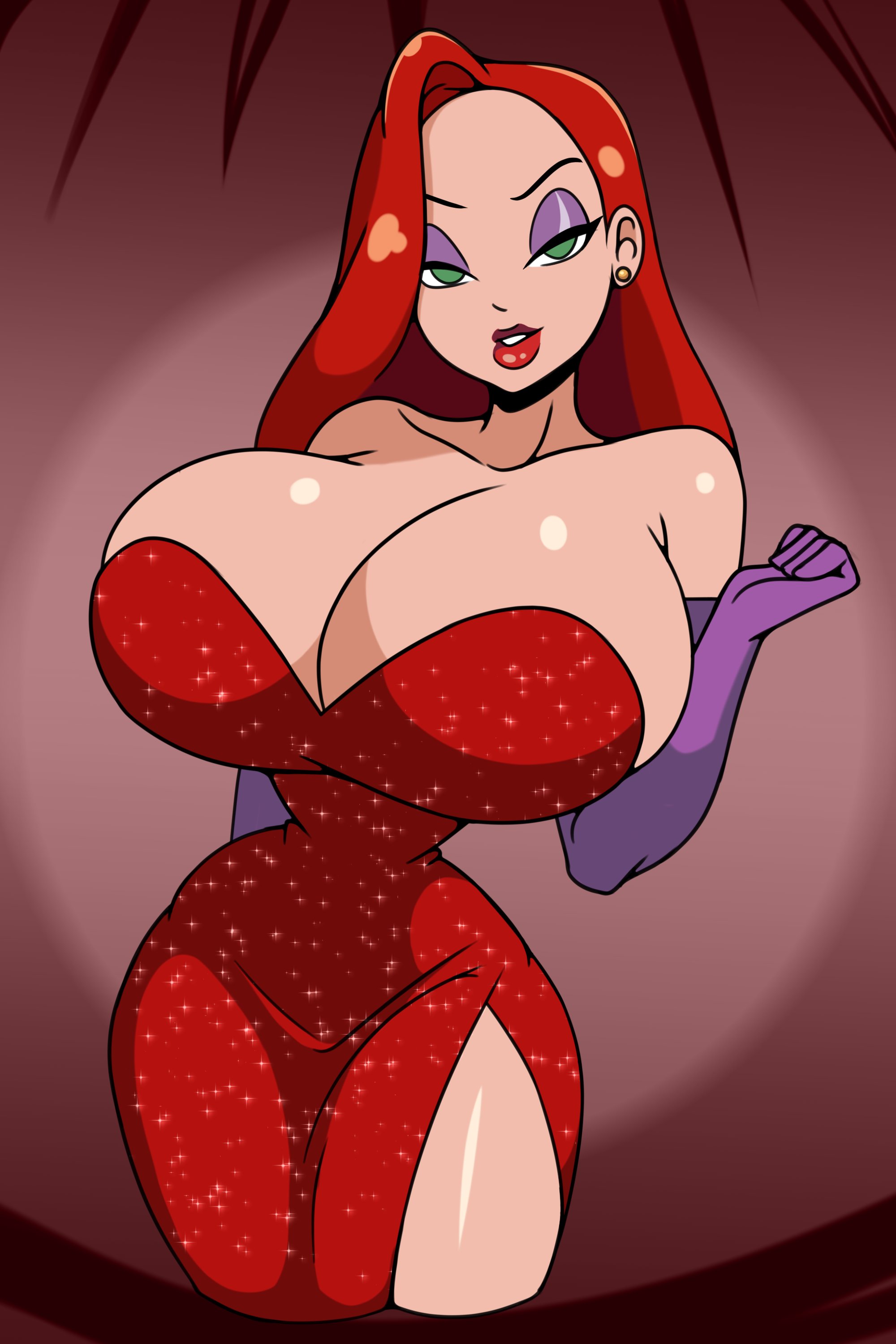 1girls, big breasts, breasts, cleavage, disney, dress, elbow gloves, gloves, green eyes, huge breasts, iggy-bomb, jessica rabbit, light skin, light-skinned female, long hair, looking at viewer, newgrounds link, red dress, red hair, twitter link, voluptuous, voluptuous female, who framed roger rabbit, wide hips, x link