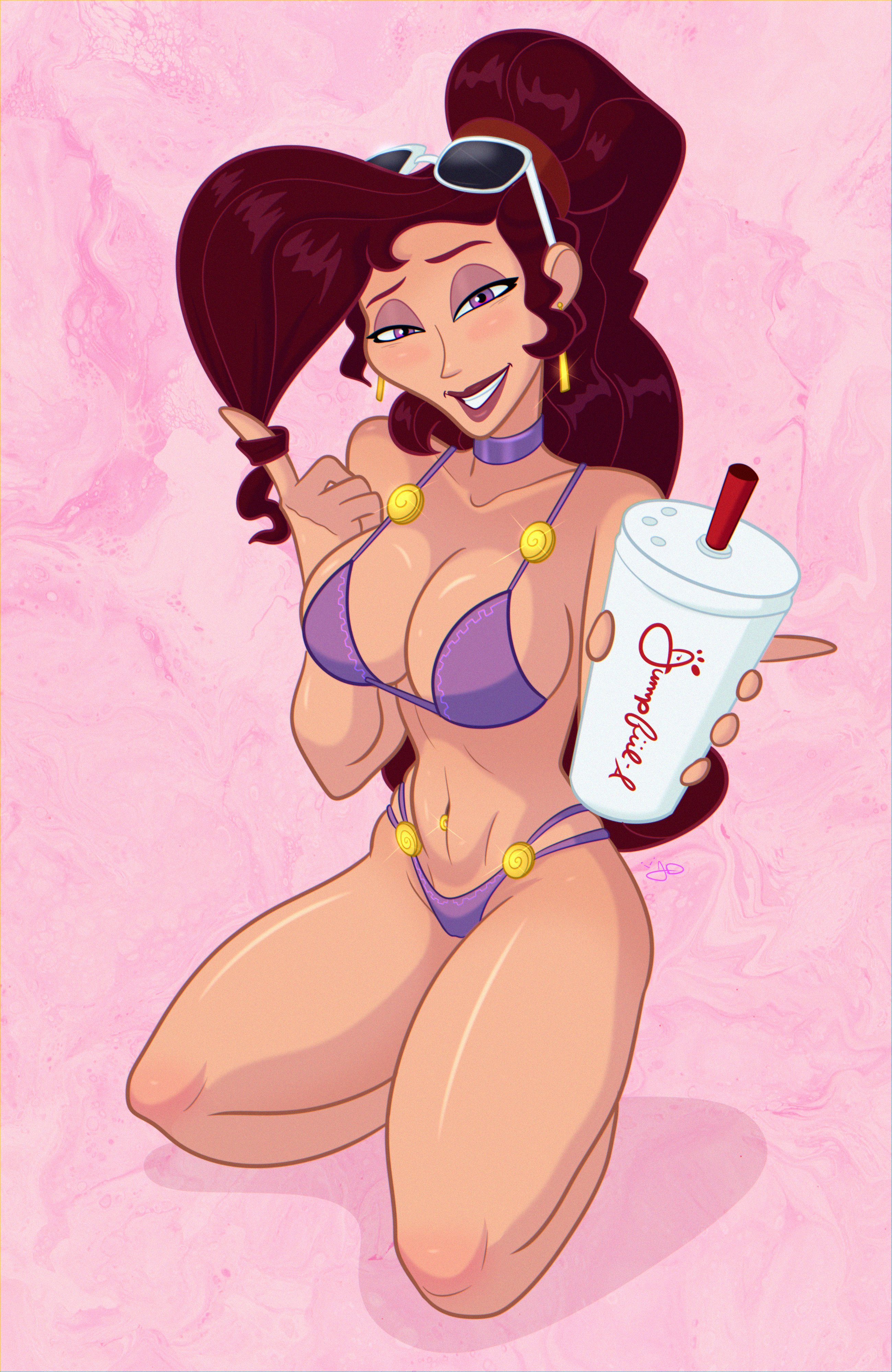 1girls, big breasts, bikini, breasts, brown hair, cleavage, disney, female, female only, hercules (1997 film), hercules (disney), jumpdriiver, megara, solo