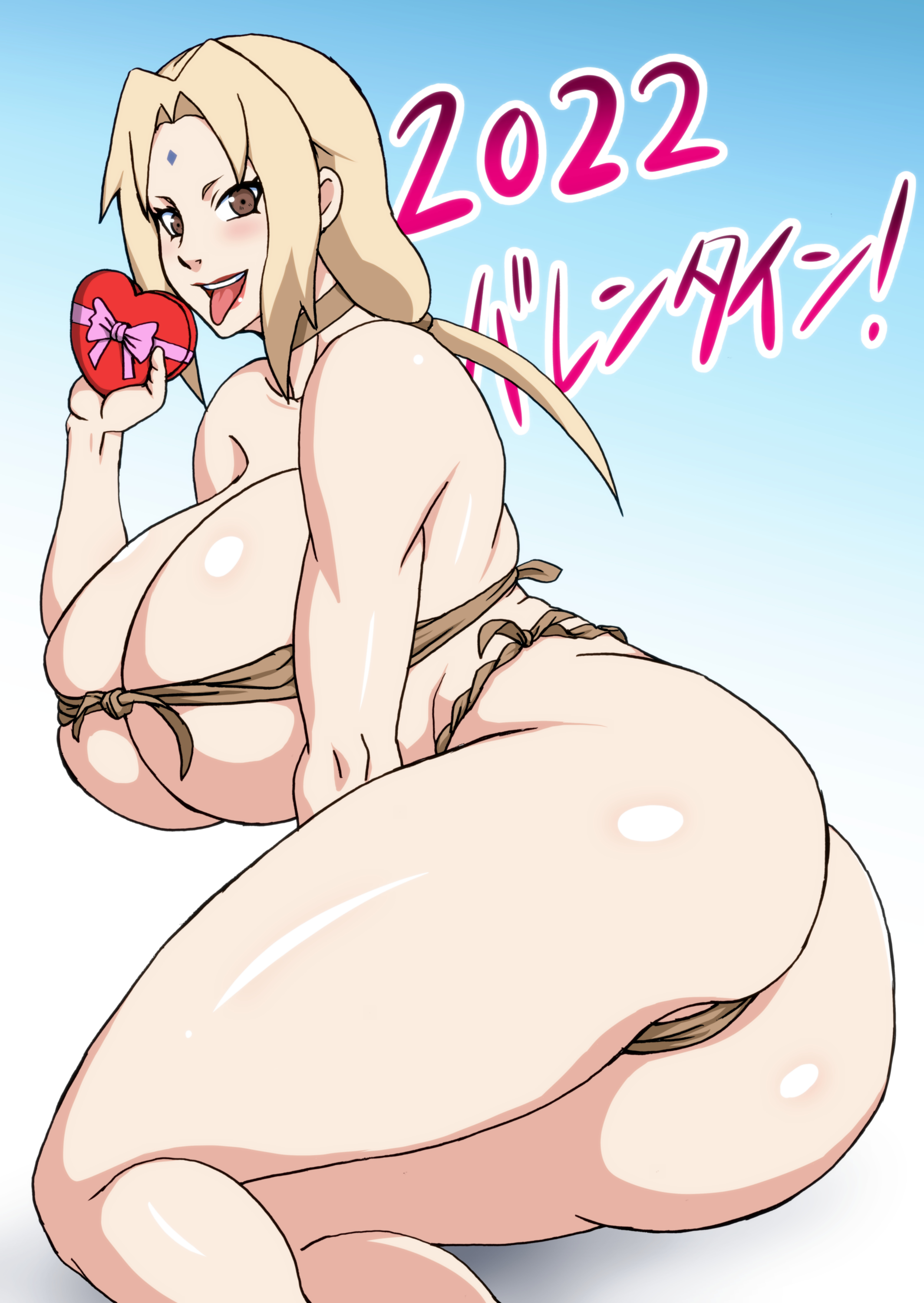 1girls, ass, boruto: naruto next generations, breasts, cavewoman, female, female only, huge ass, huge breasts, mature female, naruho, naruto, naruto (series), solo, tagme, tsunade, valentine's day