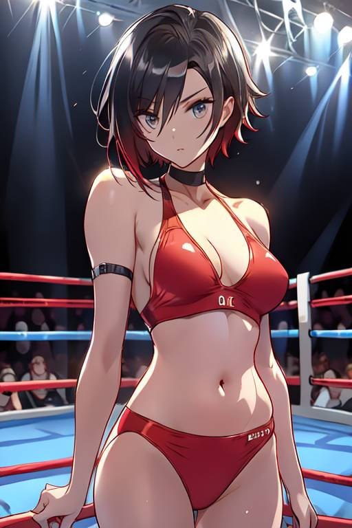 1girls ai_generated codestormcynet red_hair ruby_rose rwby silver_eyes wrestling_outfit