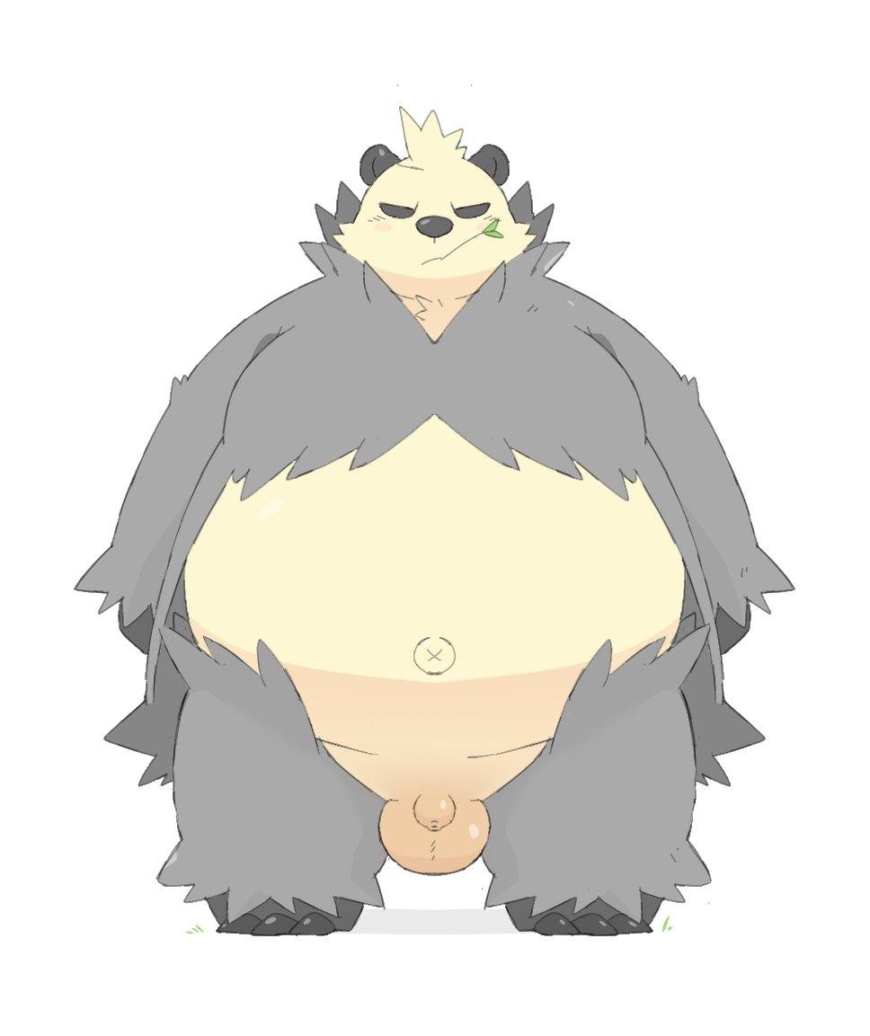 1boy 2024 anthro balls belly big_belly black_nose flaccid generation_6_pokemon genitals ginsingoo1 grey_body kemono male male_only micropenis navel nintendo overweight overweight_male pangoro penis pokemon pokemon_(species) small_penis solo solo_male white_body